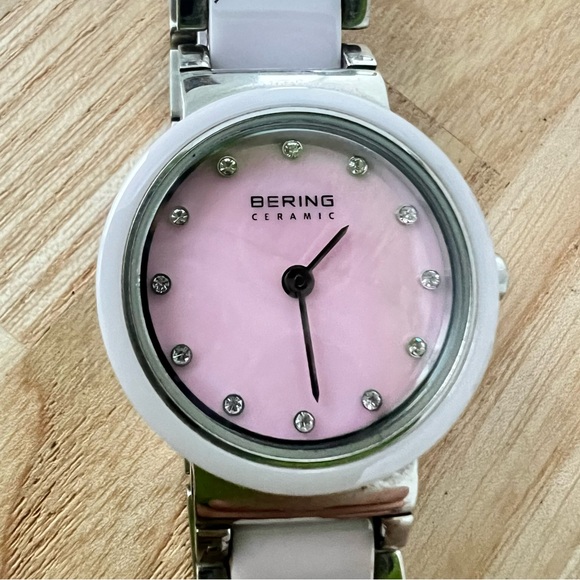 Bering ladies pink mother of pearl dial ceramic dress Watch NEW BATTERY main image 10